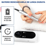 Freza Unghii Electrica Elindor® cu Suport Pila Electrica Reincarcabila, Set Complet de Ingrijire pentru Manichiura si Pedichiura Profesionala, Cuticule sau Calcaie, Ecran LCD, 45000 RPM, Viteza Reglaj Continuu, 6 Capete Detasabile, 6 Benzi Abrazive, Alb