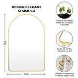 Oglinda de Perete Elindor® Arcuita 55x75 cm, Reflexie HD, Rama Aurie