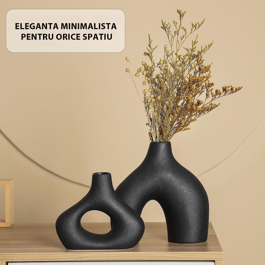 Vaze Moderne Elindor® Set 2 Bucati, Design Unic, Accente Boho, Decorative, Potrivite pentru Orice Tip de Flori, Negru