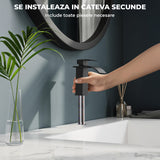 Baterie Chiuveta Neagra Elindor® Inalta, Tip Cascada, Robinet de Apa Modern, Monocomanda pentru Bucatarie si Baie, Otel Inoxidabil, Montare pe Blat, Jet Larg, Incastrata, Multifunctionala Design Elegant pentru Lavoar sau Vas, 14 cm