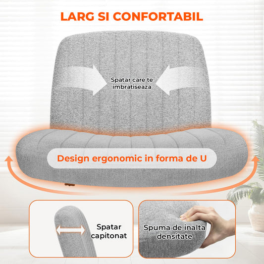 Scaun Birou Ergonomic Elindor® Rotativ 360°, fara Manere, cu Spatar Design Compact, Confortabil, Scaune in Stil Modern cu Roti, Picioare Metalice, Reglaj Balansare, Inaltime Ajustabila, 56 × 67 × 92 cm, Gri