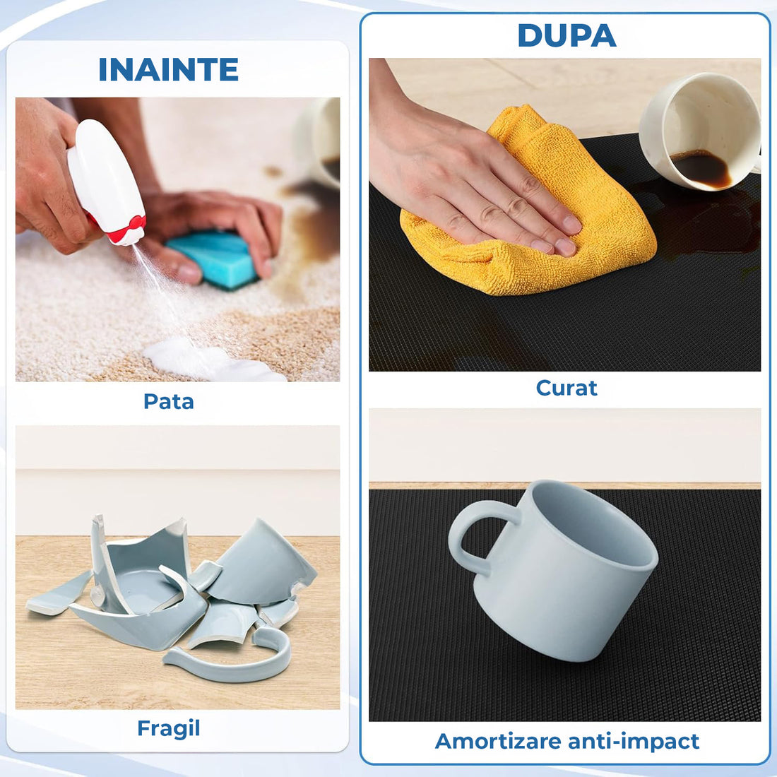 Set 2 Covoare Elindor® Antiderapant, Lavabil, Modern, Rezistent la Apa, Ideal pentru Bucatarie, Baie, Hol, Covor cu 3 Straturi, cu Strat Antispargere, Curatare Usoara, Grosime 1 cm, 44 x 76.2 cm si 44 x 119.4 cm, Negru