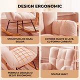 Fotoliu Balansoar Crem Deschis Elindor® cu Perna Moale si Spatar Inalt, Pufos, Ergonomic, Cadru Solid din Otel si Lemn, Suporta 115 kg, Ideal pentru Camera Copilului, Living sau Dormitor