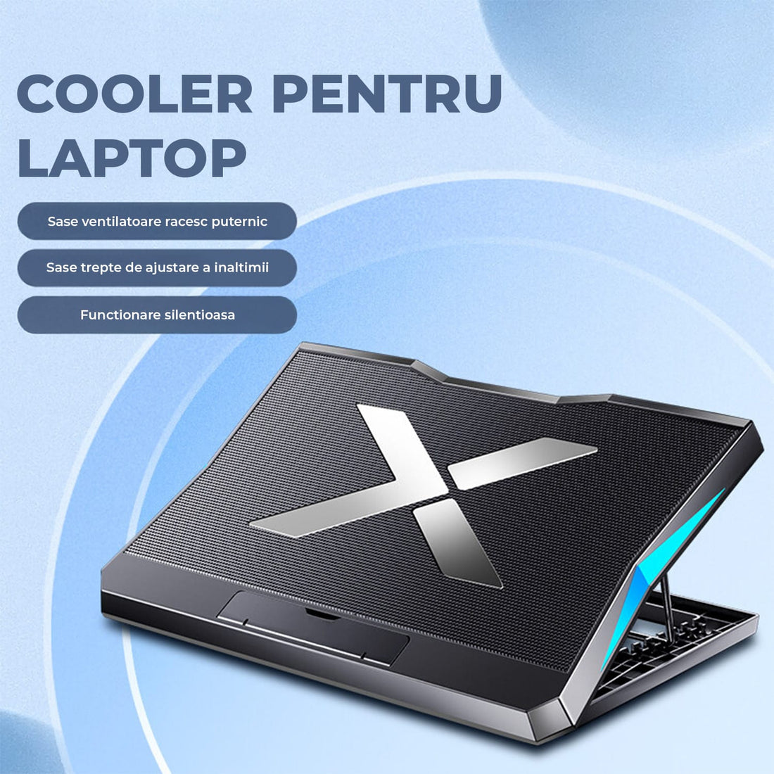 Cooler Laptop 6 Ventilatoare Elindor®, Reglabil pe Inaltime, Compatibil 17 Inch, Negru