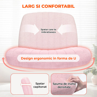 Scaun Birou Ergonomic Elindor® Rotativ 360°, fara Manere, cu Spatar Design Compact, Confortabil, Scaune in Stil Modern cu Roti, Picioare Metalice, Reglaj Balansare, Inaltime Ajustabila, 56 × 67 × 92 cm, Roz
