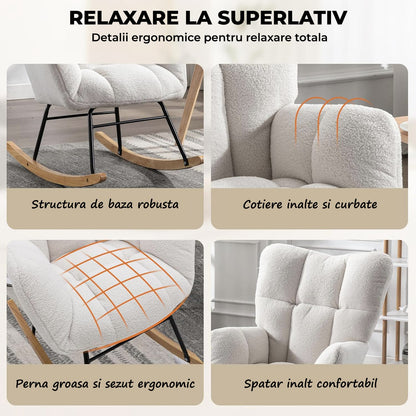 Fotoliu Balansoar Elindor® cu Pernă Moale și Spătar Înalt, Pufos, Suportă 115kg