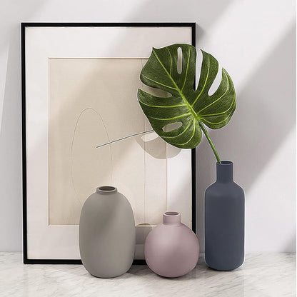 Set 3 Vaze Ceramica Elindor® Cu Design Modern in Nuante Morandi, Decor Elegant Pentru Masa, Biblioteca, Etajera sau Hol, Gri