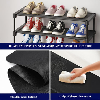 Organizator pentru Pantofi Elindor® Pantofar cu 3 Nivele Mari, Fara Gauri, Suport Metalic pentru Papuci, Dulap Hol, Dormitor, Economisire Spatiu, Depozitare Incaltaminte, 30 × 70 × 47 cm, Negru