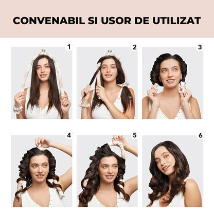 Ondulator din Satin Elindor®, Bucle fara Caldura, Protectie pentru Par, Confortabil, Roz