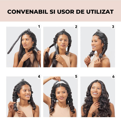 Ondulator din Satin Elindor®, Bucle fara Caldura, Protectie pentru Par, Confortabil, Negru