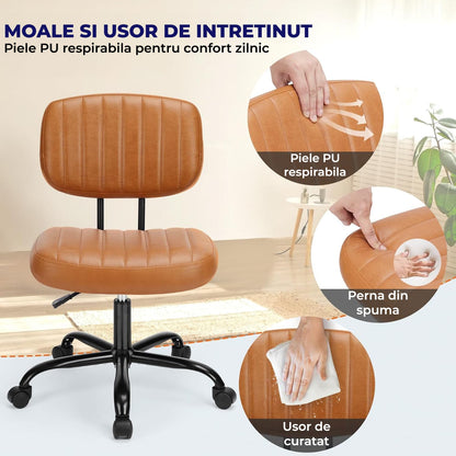 Scaun de Birou Elindor® Fără Brațe, Rotativ, Reglabil, Maro