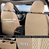 Set 5 Huse Auto Elindor® pentru Scaune, Piele Ecologica Impermeabila, Rezistente la Zgarieturi, Cu Suport Lombar, Instalare Usoara, Protectie Interior, Compatibile cu Civic, Duster, Golf, Passat, Qashqai, X5, Bej