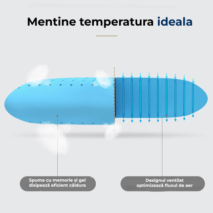 Perna Ortopedică Gel Memory Foam, Suport Gât și Cervical, Husa Detasabilă, Ventilată, 60x40x13 cm, Albastru