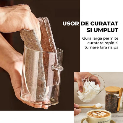 Set 2 Recipiente din Sticla Elindor®, Borcane cu Capac din Bambus pentru Zahar, Cafea, Condimente, Faina, Nuci, Sare, Dulciuri, 450 ml, Dimensiuni  12.5x8.5cm, Transparent