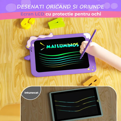 Tabletă LCD pentru Copii Elindor®, 8.5 Inch, pentru Desenat și Scris, Mov