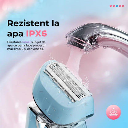 Aparat de Ras Electric Elindor® pentru Femei, 3-In-1, USB Reincarcabil, Ras Uscat/Umed, Albastru