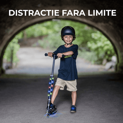 Trotinetă cu Lumini LED Elindor® pentru Copii, Pliabilă și Reglabilă, Neagră