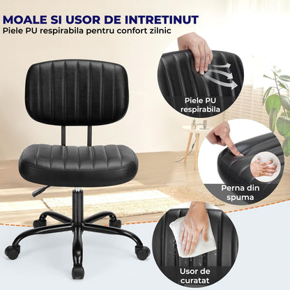Scaun de Birou Elindor® Fără Brațe, Rotativ, Reglabil, Negru