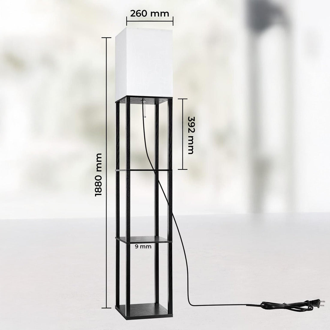 Lampa de Podea Elindor® cu 3 Rafturi din MDF, 3 Tipuri de Lumina, Bec Neinclus, Design Elegant, Negru