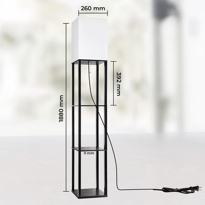 Lampa de Podea Elindor® cu 3 Rafturi din MDF, 3 Tipuri de Lumina, Bec Neinclus, Design Elegant, Negru