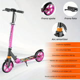 Trotinetă Pliabilă cu Amortizor Elindor®, Frână Spate și Platformă Antiderapantă, Roz