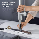 Robinet Bucatarie cu Pipa Inalta Elindor®, Pulverizator Retractabil, Aerator Detasabil, Otel Inoxidabil, Argintiu