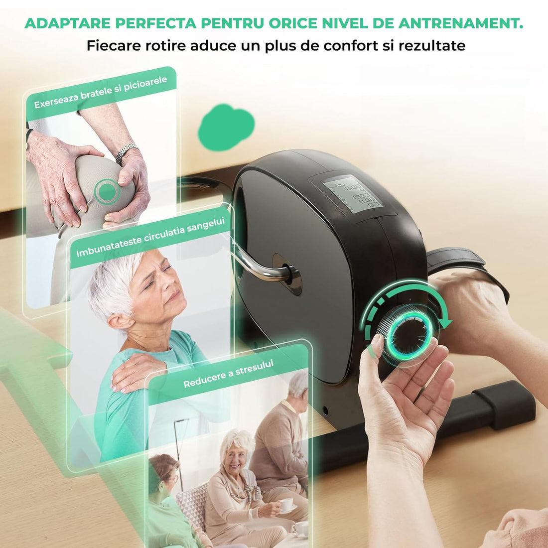 Mini Bicicleta de Exercitii Elindor®, Portabilă pentru Brațe și Picioare, Negru