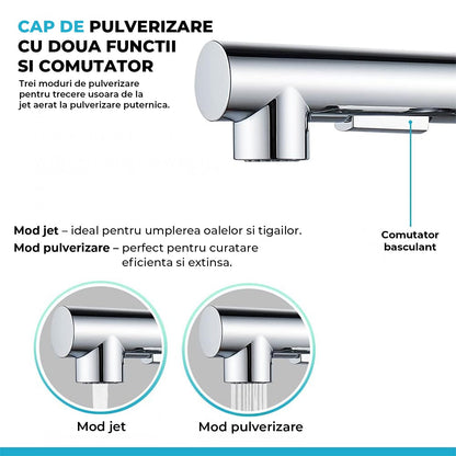 Robinet Bucatarie Elindor® cu Maner Unic, Pulverizator Retractabil, Otel Inoxidabil, Argintiu
