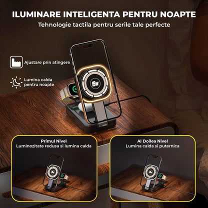 Încărcător Wireless 3in1 Elindor®, 15W, MagSafe, Pliabil, Negru