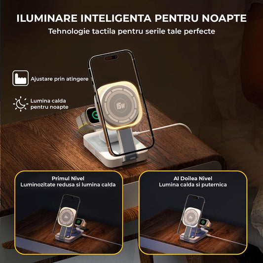 Încărcător Wireless 3in1 Elindor®, 15W, MagSafe, Pliabil, Alb