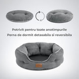 Pat Confortabil pentru Caini si Pisici Elindor®, Culcus Moale Antiderapant, cu Perna Detasabila din Microfibra Lavabila la Masina, Potrivit pentru Caine si Pisica de Talie Mica si Medie, Ideal in Orice Anotimp, in Casa, Marimea S, 51x48x15 cm, Gri