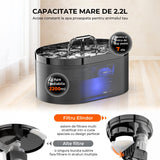 Fantana de Apa pentru Pisici Elindor® Cu Filtru Carbon Activ Si Pompa Silentioasa, Capacitate 2.2L, Design Modern cu Led, Usor De Curatat, Jet Reglabil, Negru