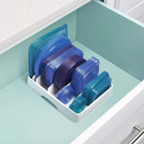 Organizator Capace Reglabil Elindor®, Suport Chiuveta, Uscator cu 5 Separatoare Ideal pentru Capace, Pahare, Tava Scurgere din Plastic, Organizator Bucatarie Multifunctional, Instalare Rapida, 33,5 × 26,4 × 8,4 cm, Plastic fara BPA, Alb