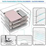 Set 4 Tavi de Depozitare Elindor® Cutii pentru Documente, Cutie cu 4 Compartimente Detasabile, Organizator de Birou, Potrivit si pentru Baie, Living, Bucatarie, pentru Creioane, Hartii, Rechizite, Pixuri, Suport Multufunctional, 33 x 25 x 27 cm, Transpare