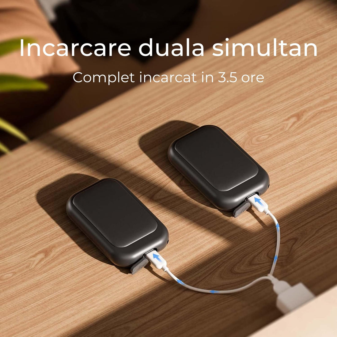 Set 2 Încălzitoare de Mâini Magnetice Reîncărcabile Elindor®, 5000mAh, 3 Trepte de Căldură, Rezistente la Apă