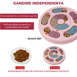 Jucarie Puzzle Elindor® Interactiva pentru Animale de Companie, Bol de Mancare, Compartimente Glisante, Roz