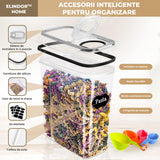 Set de 6 Recipiente Elindor® Mari, Caserole Ingrediente pentru Bucatarie, pentru Alimente Uscate, Recipient pentru Depozitare Cafea, Zahar, Paste, Cereale, Capac Etans, fara BPA, Etichete Reutilizabile, Marker, 4L, 9 × 10 × 15 cmTransparent