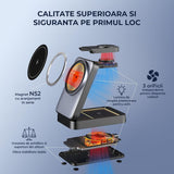 Incarcator Magnetic Elindor® Incarcare 3-in-1, MagSafe, 15W, Pliabil si Portabil, pentru iPhone, Apple Watch, AirPods, Gri