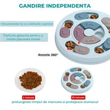 Jucarie Puzzle Elindor® Interactiva pentru Animale de Companie, Bol de Mancare, Compartimente Glisante, Albastru