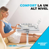 Masa Pliabila pentru Laptop Elindor®, Multifunctionala, Ajustabila din Piele PVC, Birou Portabil cu Sertar de Depozitare si Suport pentru Carte, Inaltime intre 27-38 cm, Gri