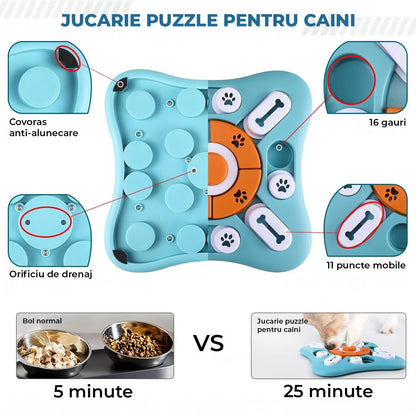 Puzzle Inteligent Elindor® pentru Caini si Pisici cu Sunet si Compartimente Recompense si Hrana, Rotire 360, Albastru