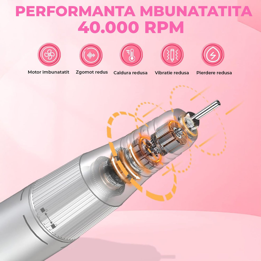 Freză de Unghii Elindor®, Portabilă, 40000RPM, Multifuncțională, Alb