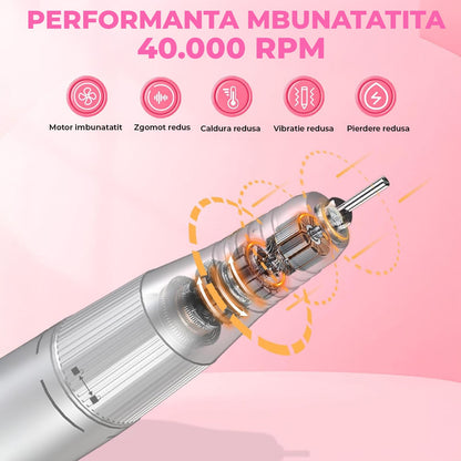 Freză de Unghii Elindor®, Portabilă, 40000RPM, Multifuncțională, Alb