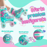 Role Reglabile Elindor® pentru Copii, Fete si Baieti, 4 Roti cu Lumini Quad, Ajutatoare, Rotile din Silicon, Rulmenti ABEC-7, Aluminiu / Poliuretan, Marimea M, 32-36, Model Unicorn, Verde