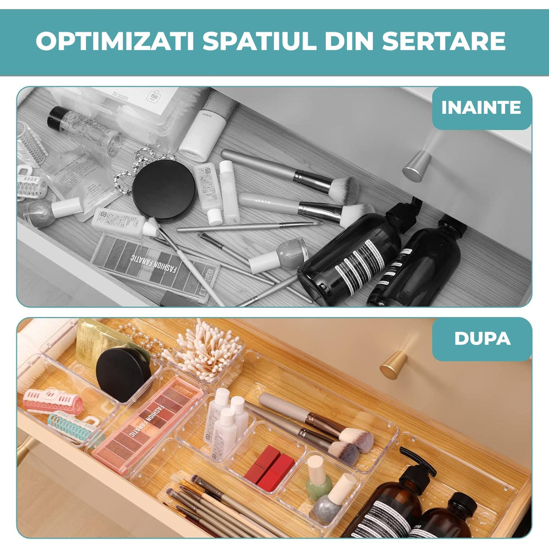 Set 25 Organizatoare Elindor® Transparent pentru Sertare