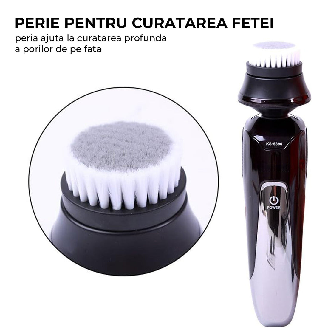 Aparat de Ras Electric Elindor® 4 In 1 pentru Barbati, cu Capete Rotative, Trimmer Nas, Perie Curatare Fata, Ecran LED, Autonomie 2h, Negru