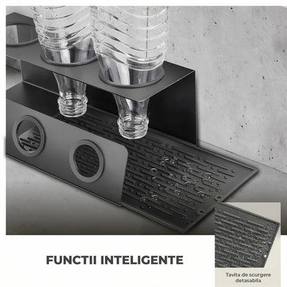 Scurgator de Sticle Elindor® cu 3 Orificii, Suport Scurgere Capace, Otel Inoxidabil, Ideal pentru Chiuveta in Bucatarie, Bar, cu Scurgere Automata si Ventilatie Completa, Multifunctional, 11.3 x 13.3 x 30 cm, Negru