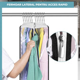 Set 3 Huse Depozitare Elindor® pentru Haine Dulap, Organizator pentru Dormitor Studentesc, Organizatoare Mari cu 8 Umerase, Organizare Multifunctionala, Separator Haine cu Fermoar Lateral, 100 x 60 x 25 cm, Transparent