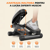 Stepper Compact Elindor® cu Benzi Fitness, Rezistență Hidraulică, Negru