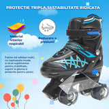 Role Reglabile Elindor® pentru Copii, Fete si Baieti, 4 Roti cu Lumini Quad, Ajutatoare, Rotile din Silicon, Rulmenti ABEC-7, Aluminiu / Poliuretan, Marimea S,28-32, Model Unicorn, Negru / Albastru